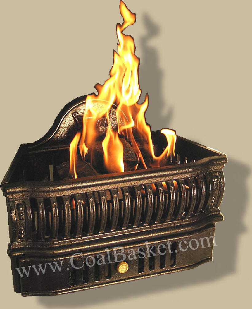 Gas Coals Burning in Classic Cast Iron Basket